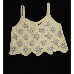 Crochet Women Top - Cream and Blue Size Xl/L